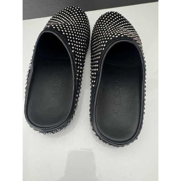 NEW MARNI Fussbett Sabot Black Leather Rhinestone Mules Size 36 US 6 - Picture 5 of 7